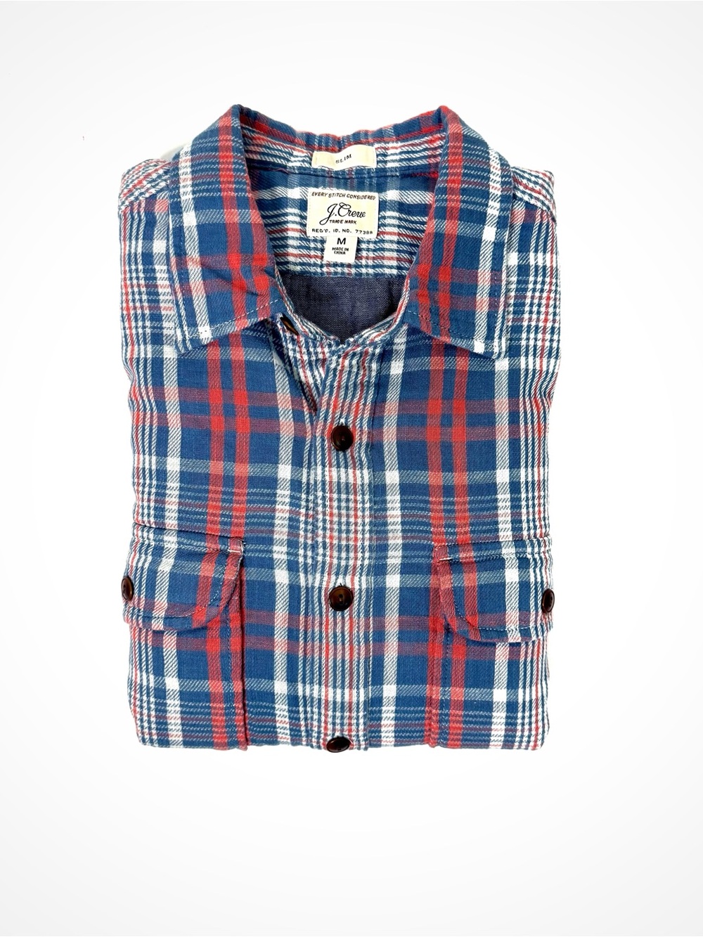 J.Crew Slim Blue & Orange Plaid Flannel | M